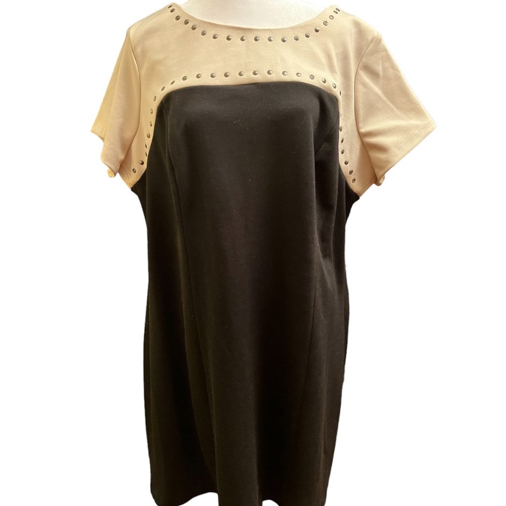 Cream & Black Color Block Dress with Platinum Colored Studs